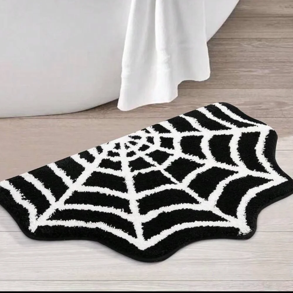 Black and White Spiderweb Bath Mat